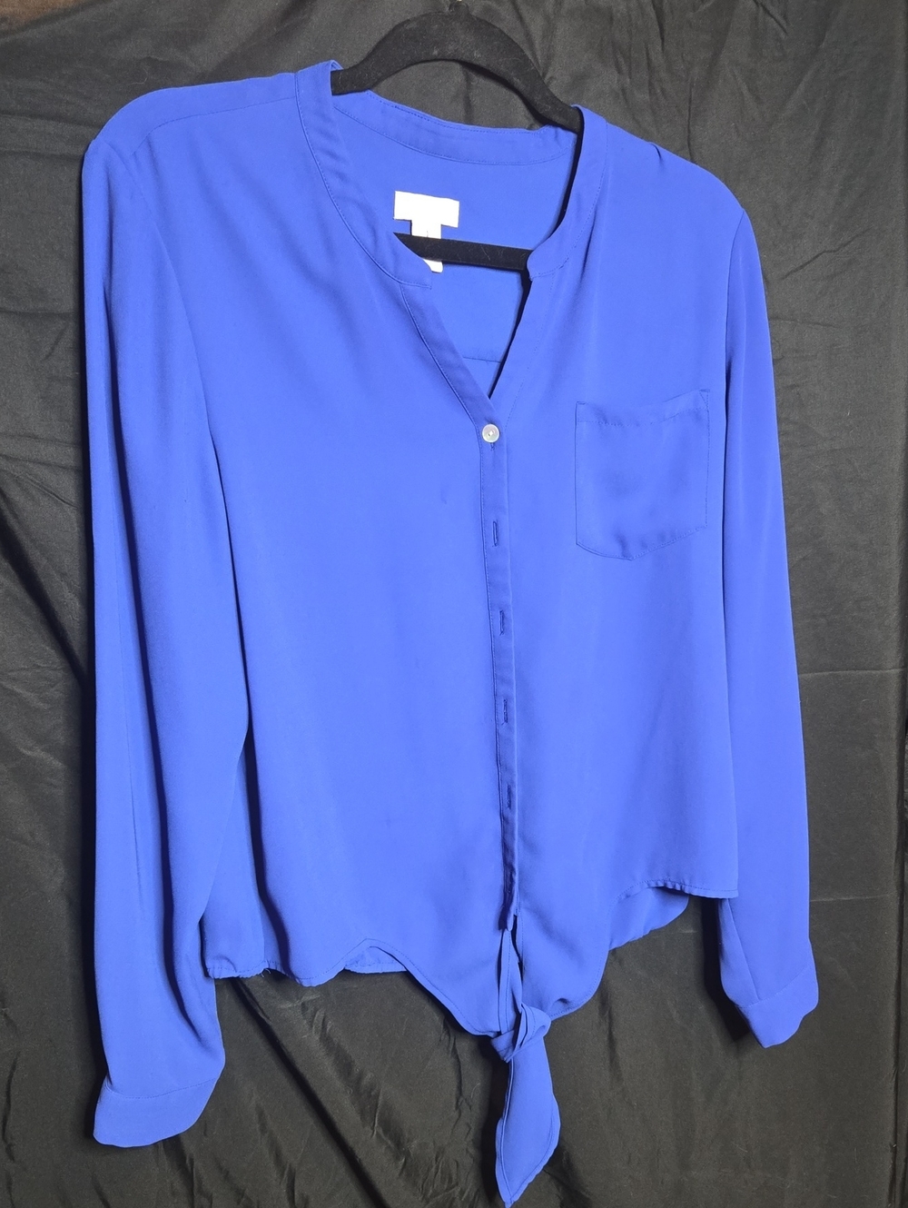 Chico's Cobalt Blue Button-Front Tie-Hem Blouse